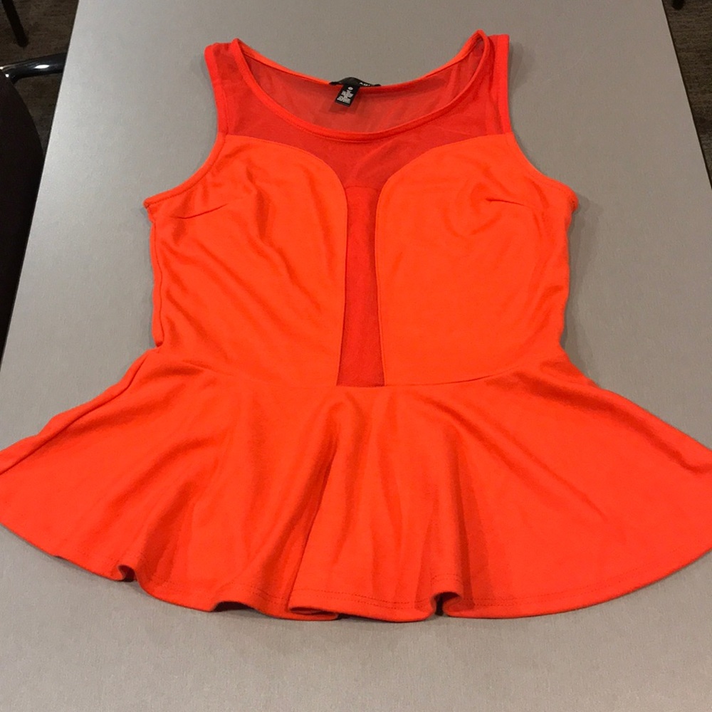 Peplum Top Orange with Sheer Paneling
